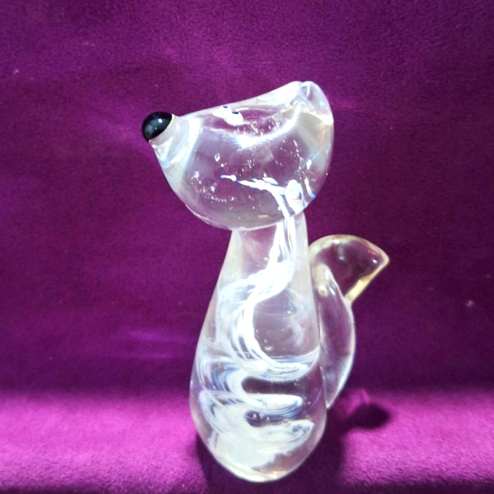 Glass Dog - Fox ?? White Swirl 4 Inches Tall Vintage?? Paperweight ? Ornament